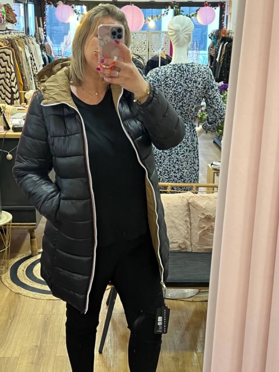 Doudoune Longue Noire Pour Femme - Grande Taille - Léger, Capuche - Veste D'hiver Mi-saison - En Polyester